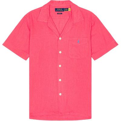 Polo Solid Color Single-Breasted Short Sleeve Shirt Men Shirts Light-Red 710965795-002
