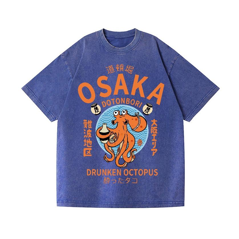 Fashion Osaka Octopus Printed Japanese Wash Design T-shirts Vintage Short Sleeve Harajuku Sports Tees Oversize Man