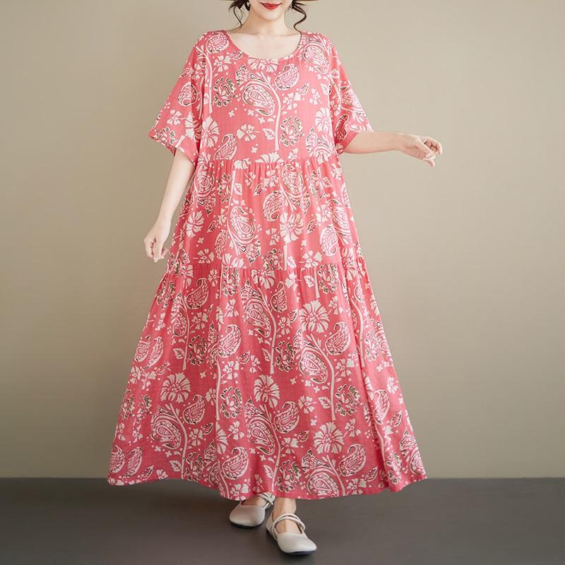 Short Sleeve Plus Size Vintage Floral New In Dresses for Women Casual Loose Long Summer Dress
