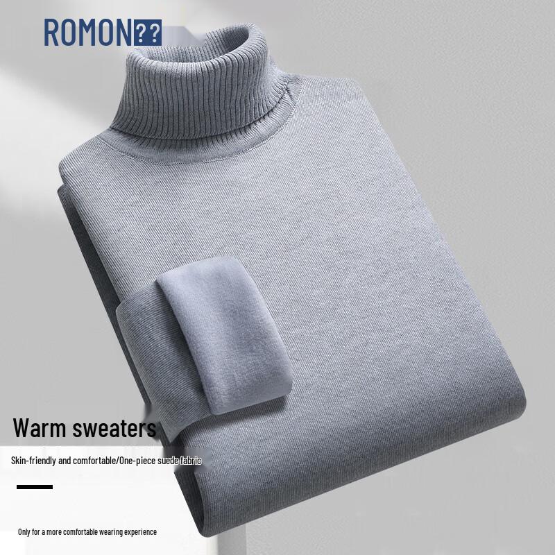ROMON Men's Fleece Lined Turtleneck Knit Sweater