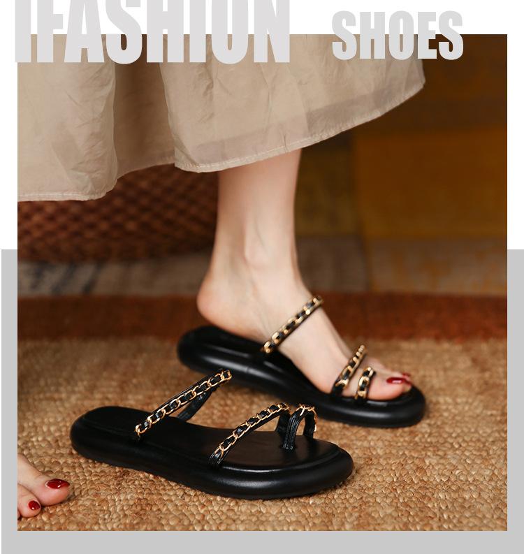 

2025 новая летняя одежда нескользящие пляжные туфли на мягкой подошве французский маленький ароматный ветер закрытый носок плоская подошва прохладные шлепанцы женские 40 чёрный