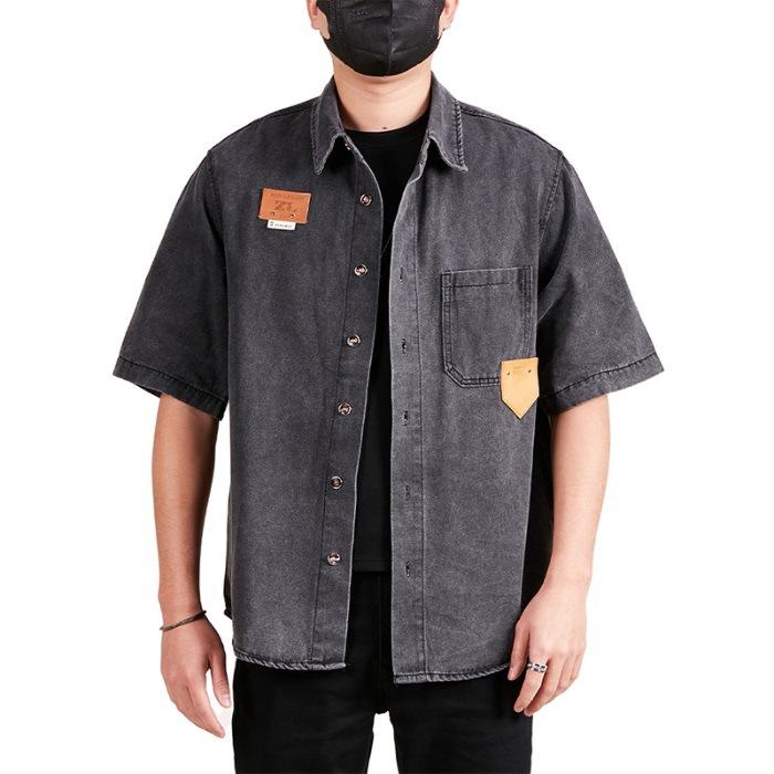 New Spring Style Hong Kong Style Personalized Trendy Denim Short-sleeved Shirt Retro Work Shirt