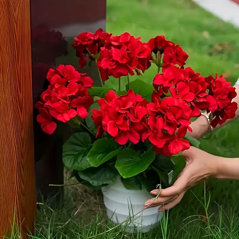 1/5pc Artificial Geraniums With Green Leaves - Perfect For Home Garden Decor, Weddings, Birthdays & More - No Battery Needed