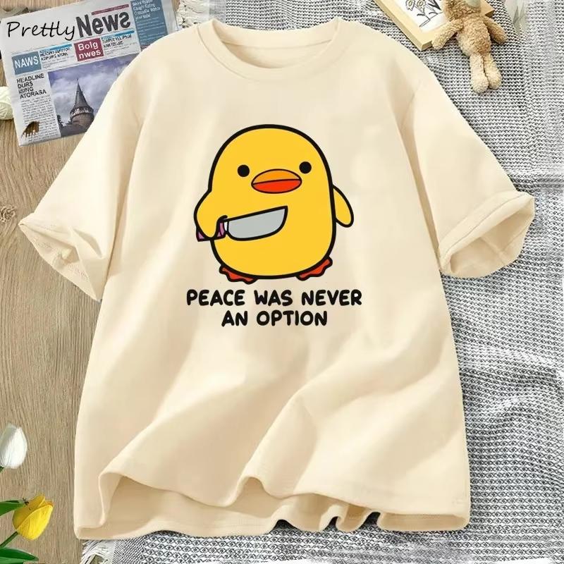 Peace Was Never An Option Cute Animal Tshirt Funny Goose Graphic T Shirts Summer Casual Short Sleeve 2026 Summer