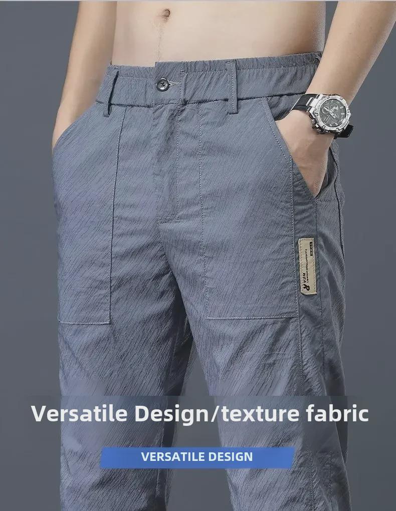 Pánské letní ležérní kalhoty z ledového hedvábí - Slim střih, korejský styl, volné a rovné kalhoty.