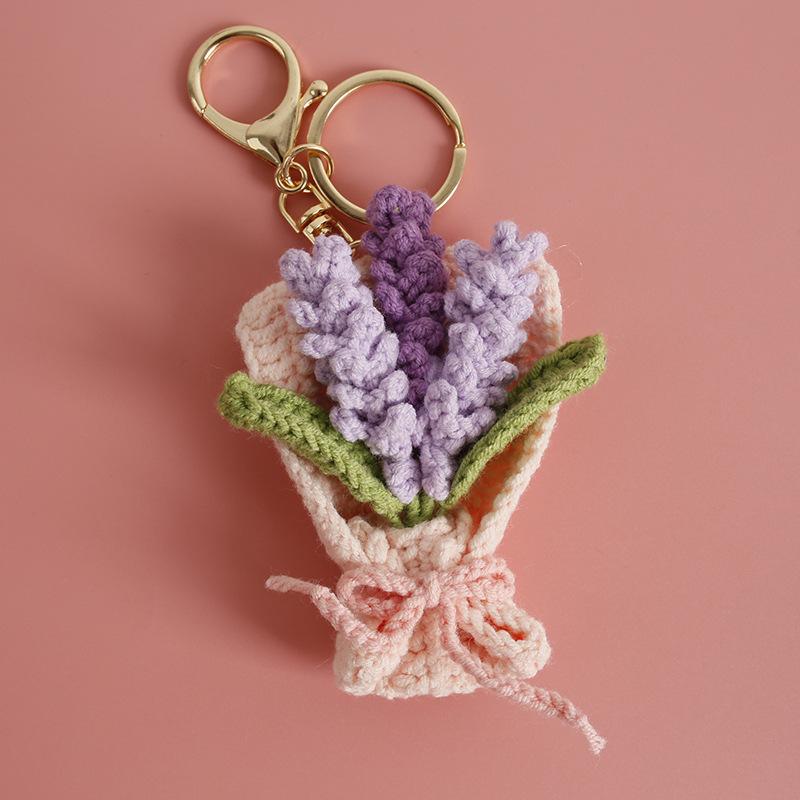 Exquisite Bouquet Series Crochet Keyrings Handmaking Bouquet Keychain For Bag Pendant Knitting Flower Keyrings Custom
