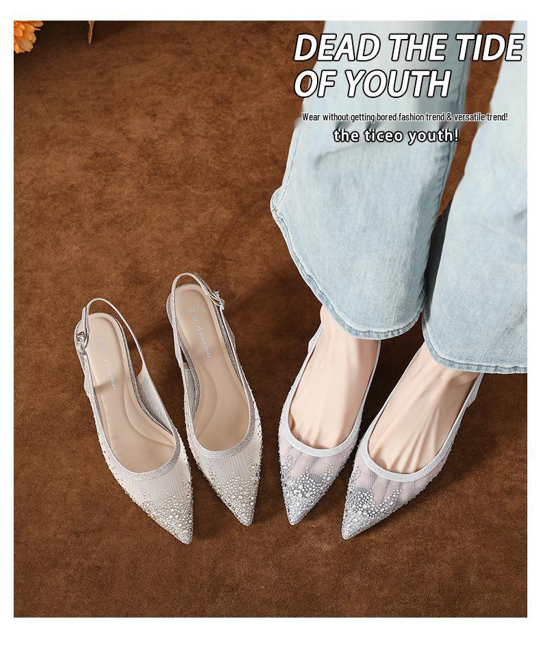 Champagnefärgade strass-mesh-sandaler med hög klack - Dambrud- och aftonskor