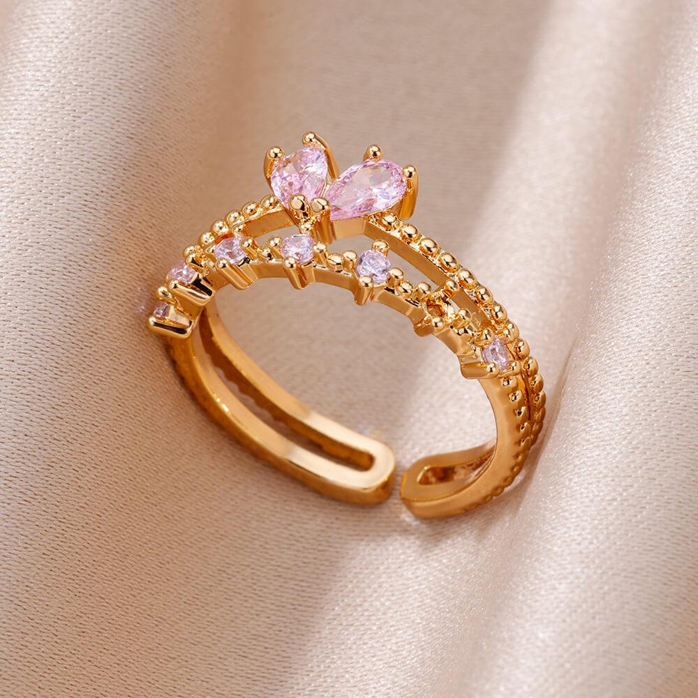 Vintage Zircon Heart Rings for Women Stainless Steel Gold Color Wedding Adjustable Rings Female Aesthetic Zircon Anillos Mujer