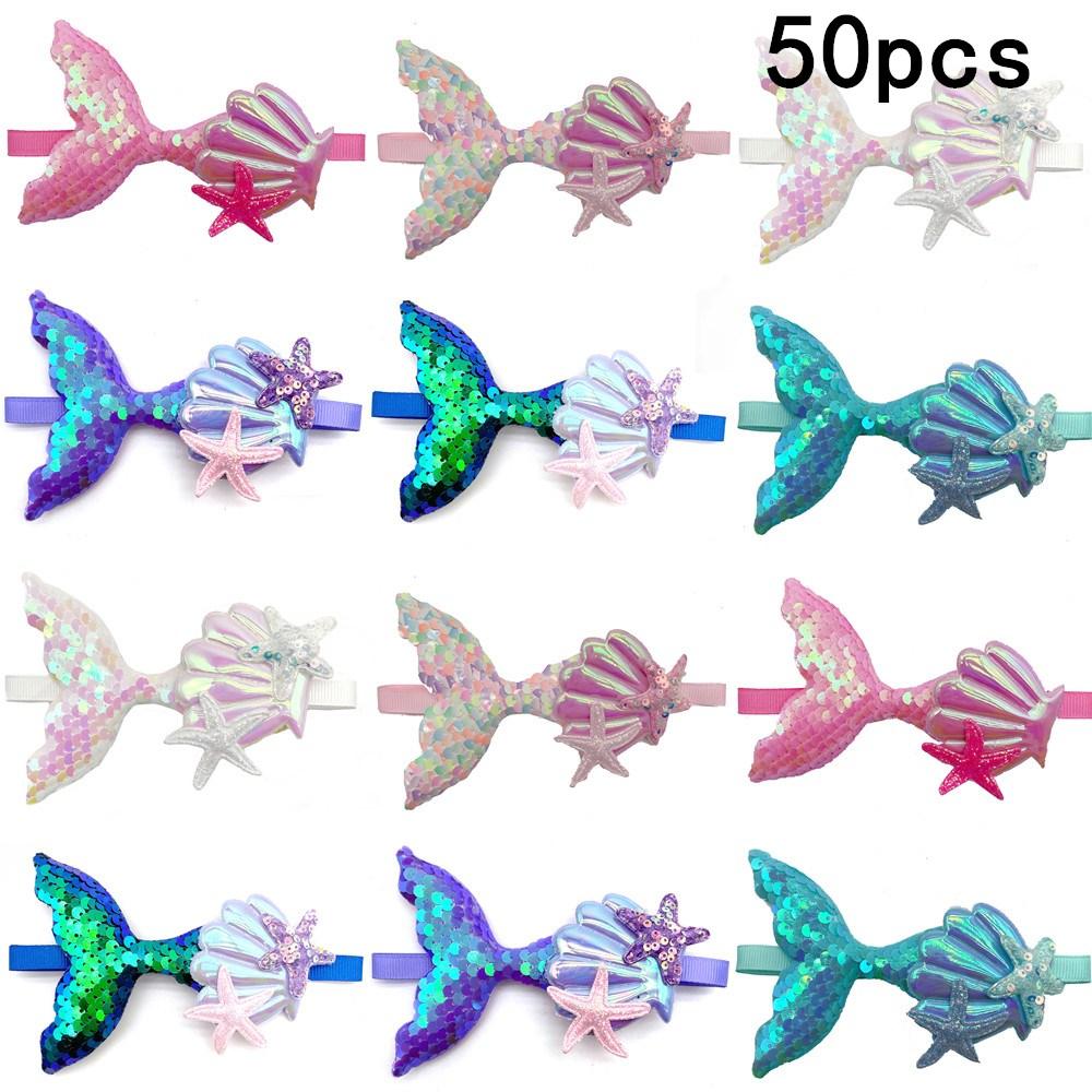 50/100pcs Summer Dog Accessories Bowtie Beach Shells Style Small Dog Bow Tie for Puppy Dog Bowtie Collar Adjustable Pet Supplier