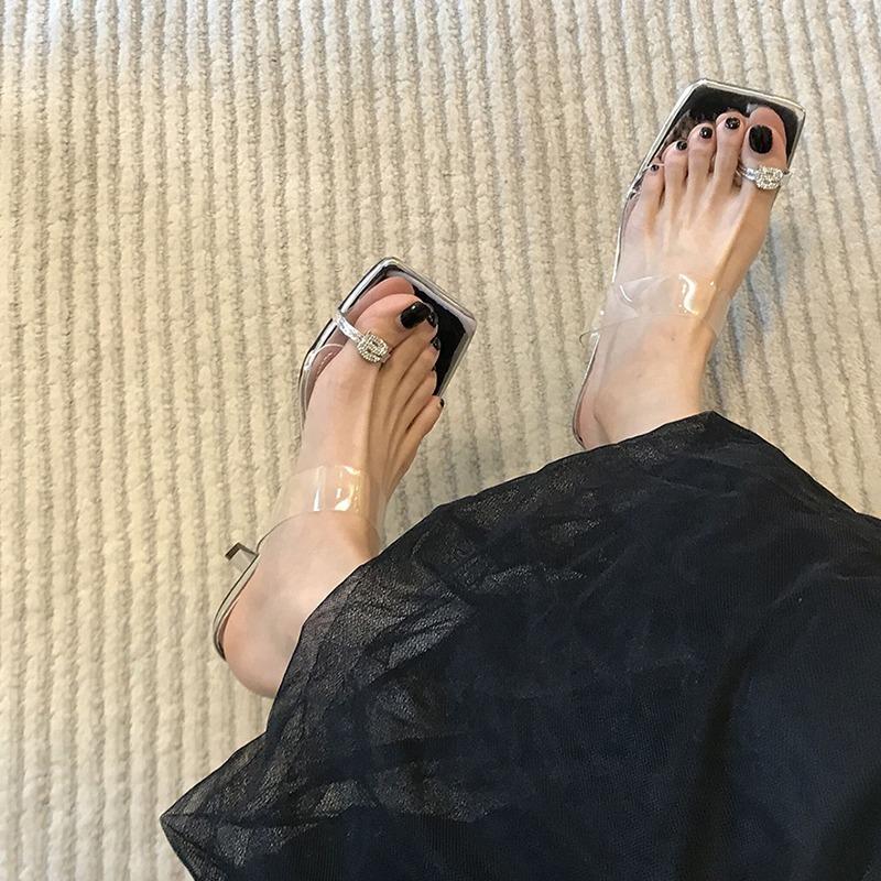 [Blogger Recommendation] Slippers Women Wear 2025 Summer New High-heeled Internet Celebrity Silver Pinch Feet Go Out Stiletto Sandals