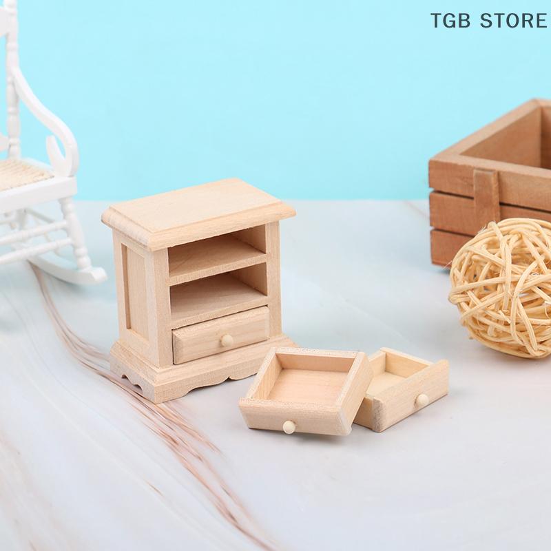 1PCS Wooden Miniature Bedside Cupboard 1:12 Dollhouse Furniture DIY Accessories Decor