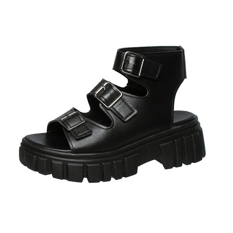 2025 Summer Platform Belt Buckle Roman Shoes Wear Large Size Muffin Retro Sandals Foreign Trade Fashion Open-toed Women's Shoes