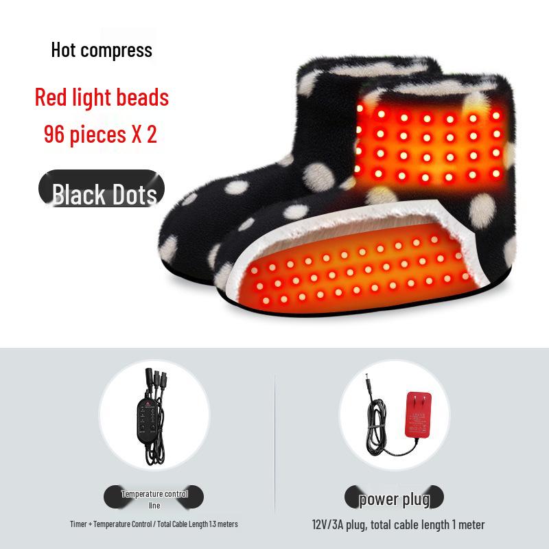

Heated Red Light Bead Cotton Shoes for Winter - Anti-Cold, Anti-Freeze, Ankle Support, Velvet-Lined Hot Compress. Black heating