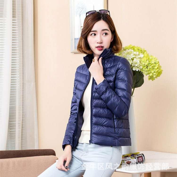 Autumn and winter new slim-fit short stand-up collar light down jacket women's jacket large size white duck down jacket women's