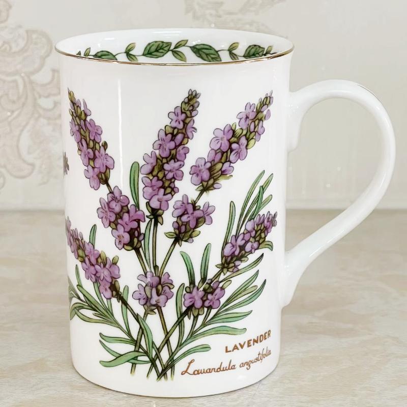 

1 шт., чашка для кофе и молока с цветочным узором лаванды, керамическая кружка, кухонная посуда для напитков, золотая отделка, изысканный обеденный стол и декор стола B