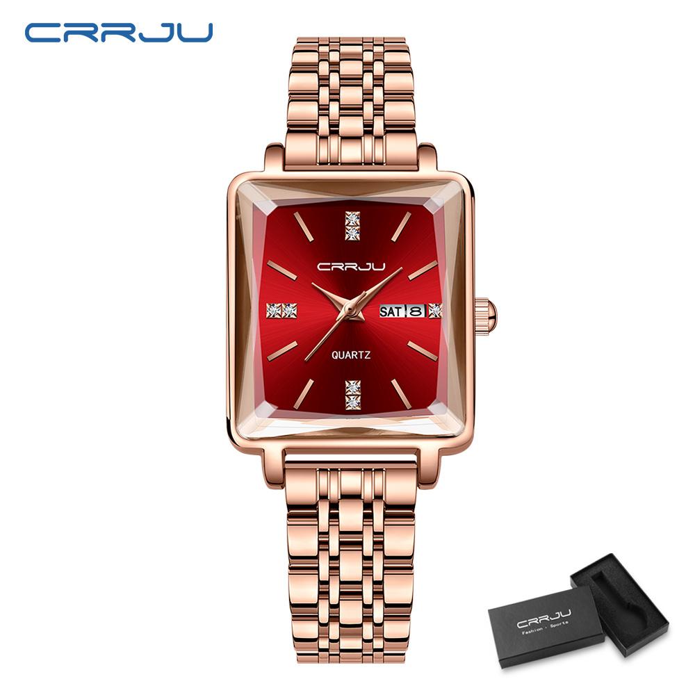 CRRJU Women Watches Creative Steel Dress Bracelet Wristwatches Ladies Square Waterproof Female Watch