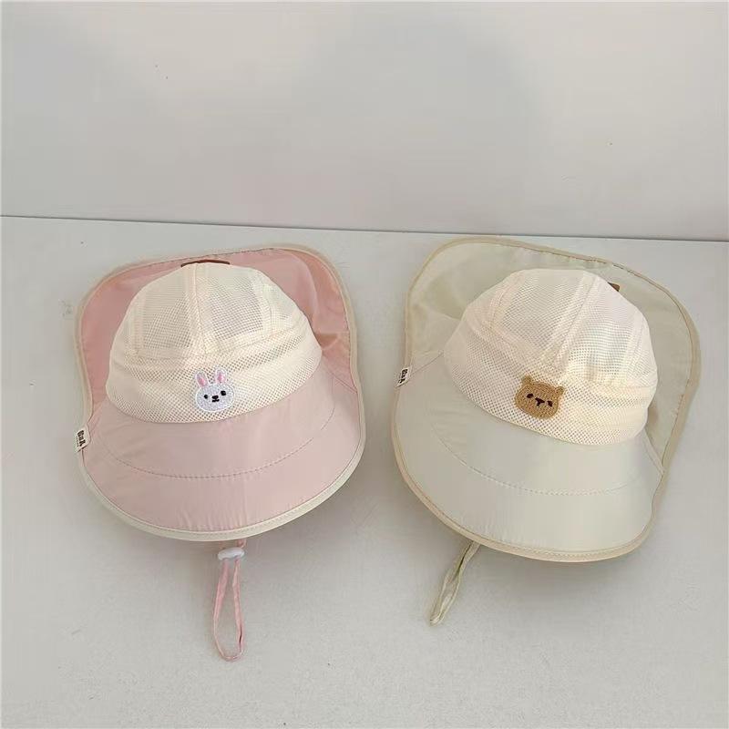 Summer Wide Brim Sun Hat for Kids - Cute Mesh Sun Protection Hat with Shawl
