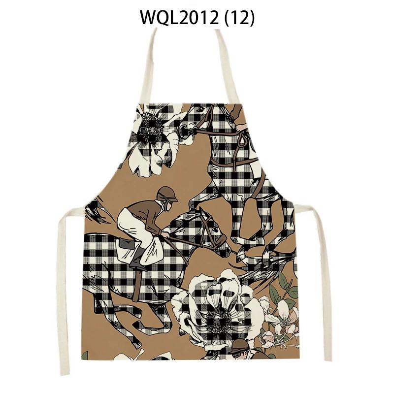 Retro Equestrian Kitchen Aprons for Women Men Linen Baking Bibs Household Cleaning Pinafore Animal Horse Home Cooking Apron