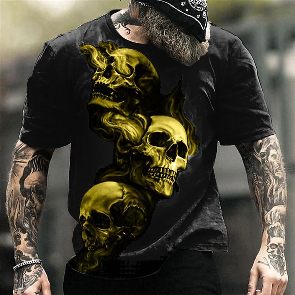 

XXS-6XL Plus Size T-shirt for Men s Fashion Casual Vintage Skull 3D Print Summer Short Sleeve Tops Tees Men s Outdoor Clothing 6XL