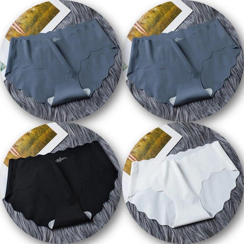 4Pcs/Set Seamless Underwear Silk Women's Panties 3XL Tangas Lady Ruffle Underpants 4 Pieces Girls Briefs Panty Sexy Lingerie 4PC