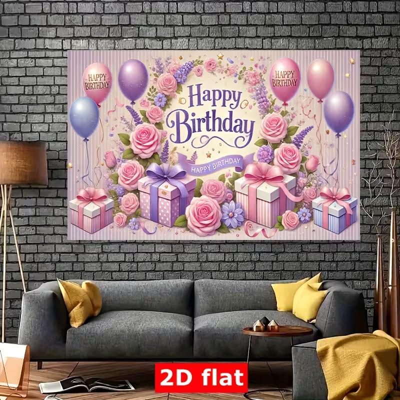 2D Floral Happy Birthday Backdrop Pink Rose Lavender Photography Background