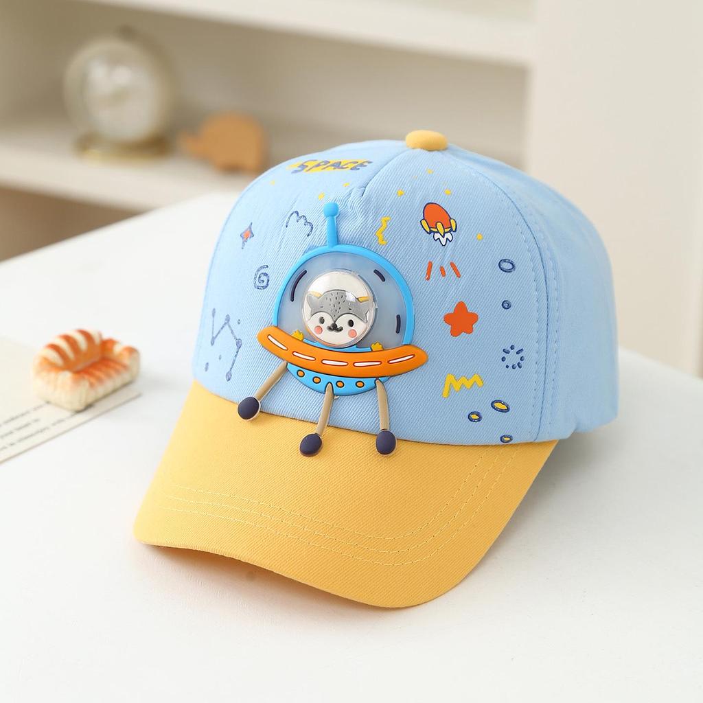 Spring 2026 Cartoon Spaceship Kids' Baseball Cap: Color Block Sun Protection Hat for Boys