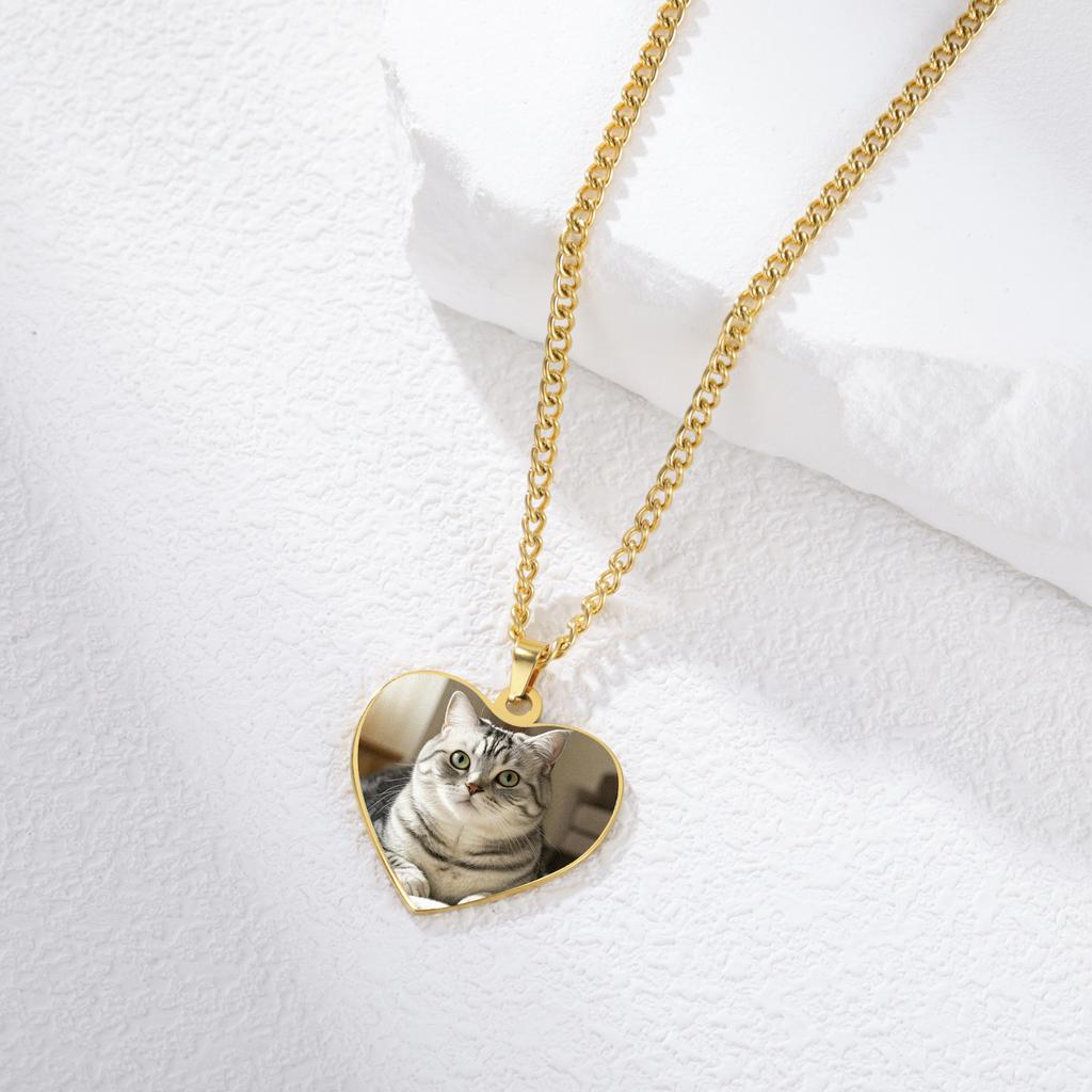 Collana Ciondolo Rotondo Cuore Rettangolo con Foto Personalizzata Acciaio Inossidabile Gioielli per Donna Uomo Famiglia Regalo di Compleanno
