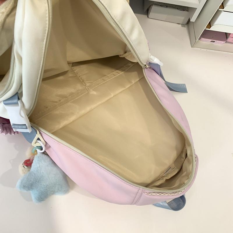 Women's Nylon Backpack Letter Large Capacity Student Schoolbag Color Block Backpack