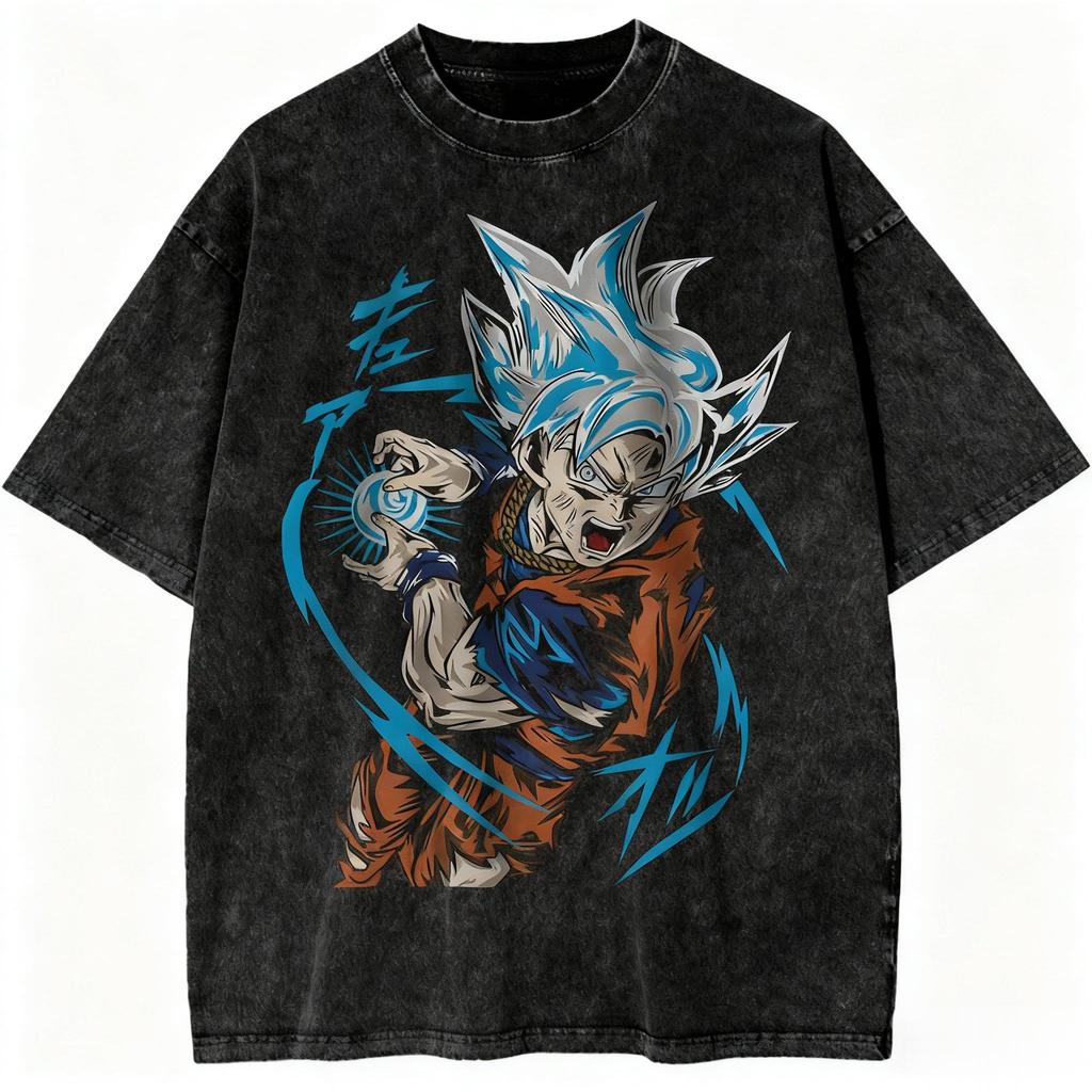 Anime Vintage Washed T Shirt Dragon Ball Men Women Short Sleeve Tee Japanese Graphic Print Streetwear Casual Summer Top Harajuku