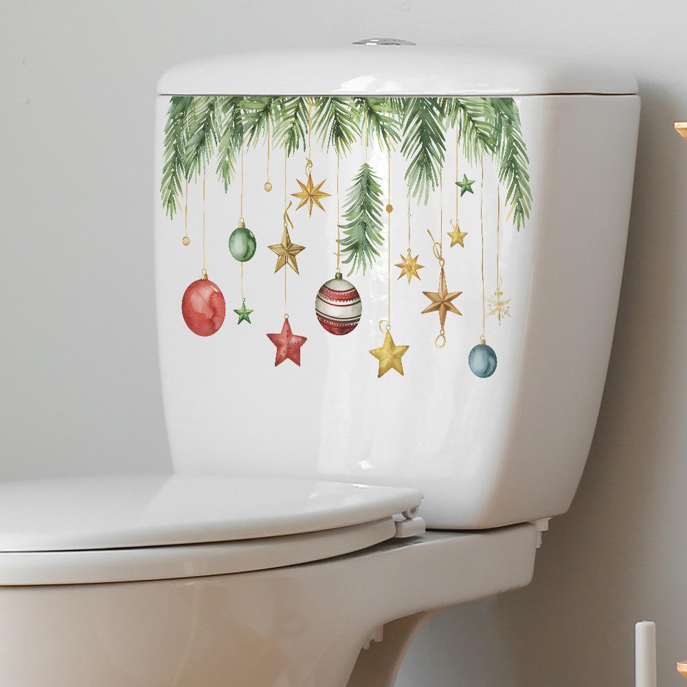 1pc Christmas Festive Toilet Lid Decal with Pine Garland, Berries, and Baubles, Self-Adhesive Christmas Decoration Sticker