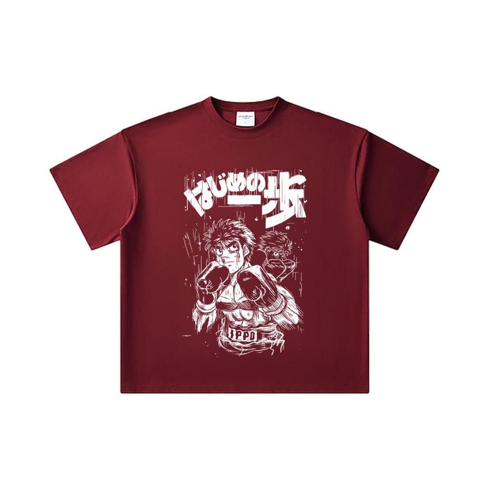 

260 GSM Double Yarn 32 Count 100% Cotton Hajime no Ippo V4 Ippo Print Unisex Heavy Cotton T Shirt 2XL вина червоного кольору