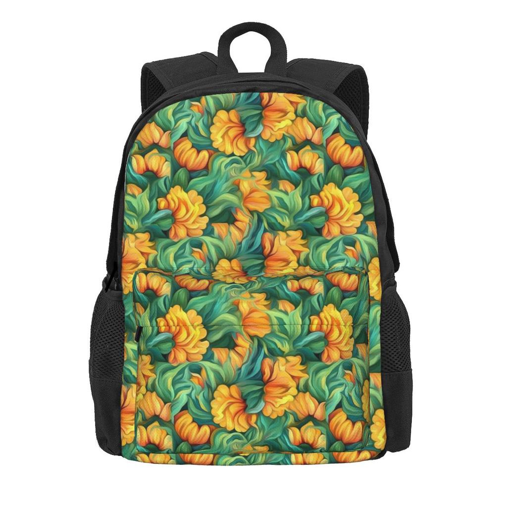 Oil Painting Backpack Flowers Print Daily Backpacks Women Men Style School Bags Custom Soft Rucksack