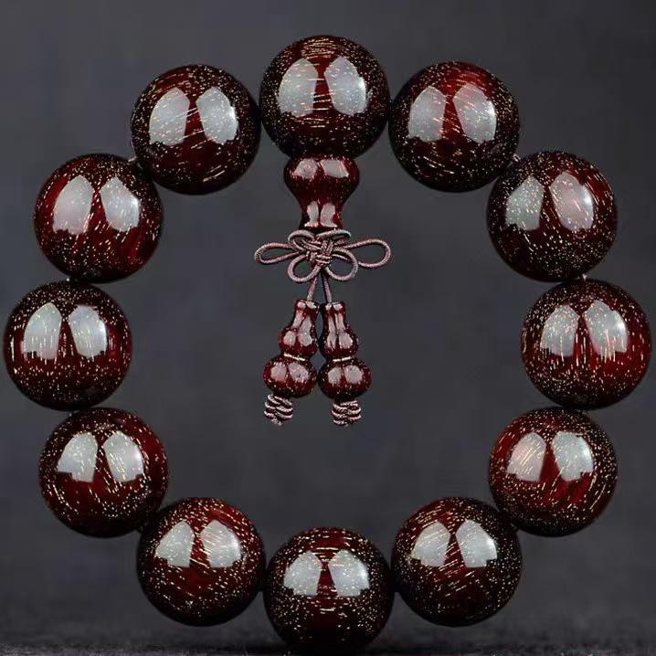 Unisex African Rosewood High-Density Gold Star Beads Bracelet - Indian Small Leaf Collectible Buddha Prayer Bracelet