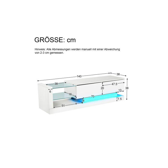 Meuble TV - Elegant - 1,4 m - Éclairage LED 16 couleurs - Pour écran 60 pouces - Design moderne