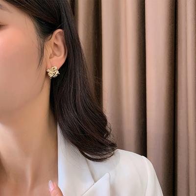 Trendige Metalltextur Vielseitiges Temperament Silbernadelweben Retro-Stil Kalte Stecker Ohrringe Damen