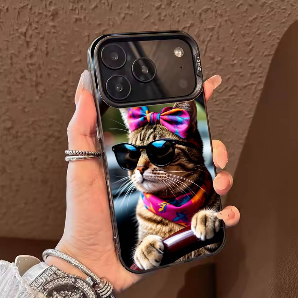 Cute Cool Sunglasses Cat  Phone Case For iPhone 17,16,15,14,13,12,11,Pro Max,Plus Candy Silver Cover