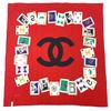 Używany Szalik Jedwabny Karty do Gry z Logo Chanel Coco Mark Czerwony Autentyczny 1193