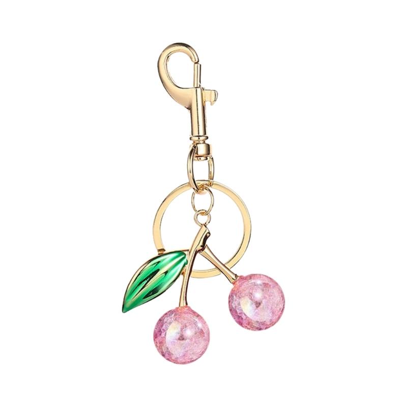 Sophisticated Resin Cherry Bag Charm with Glitter Key Ring Clip Stylish Metal Keychain Pendant Accessory for Purses