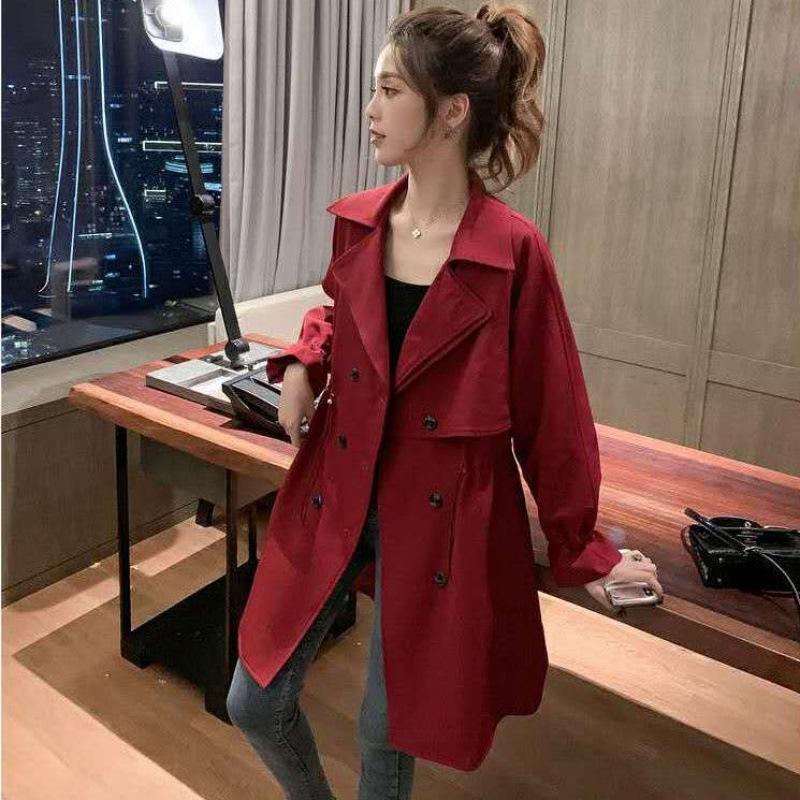 Double-breasted trench coat women's medium and long new student versatile loose suit collar casual thin jacket