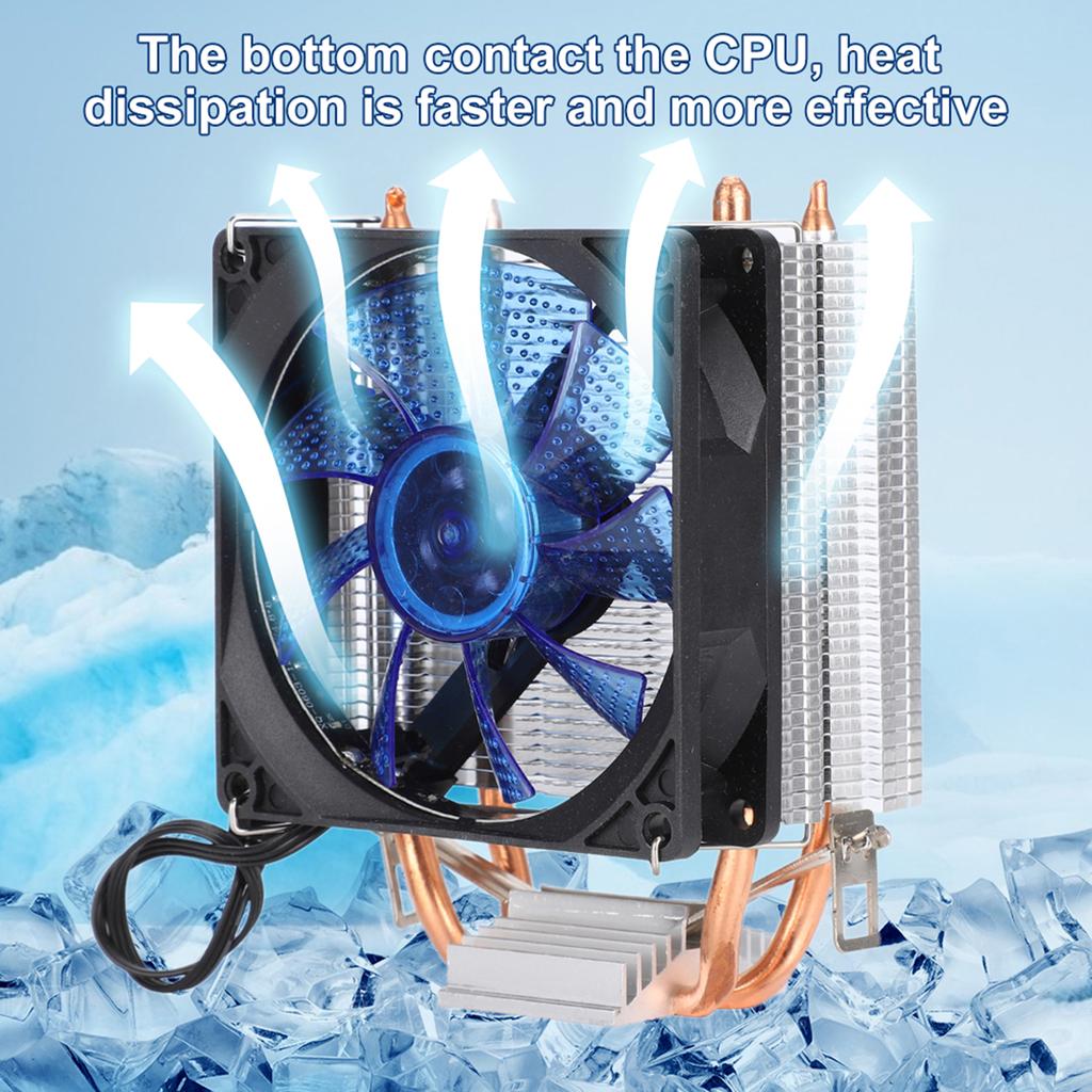CPU Cooling Fan Double Row Heat Tube 3 Pin Interface Computer Accessories(blue Light)