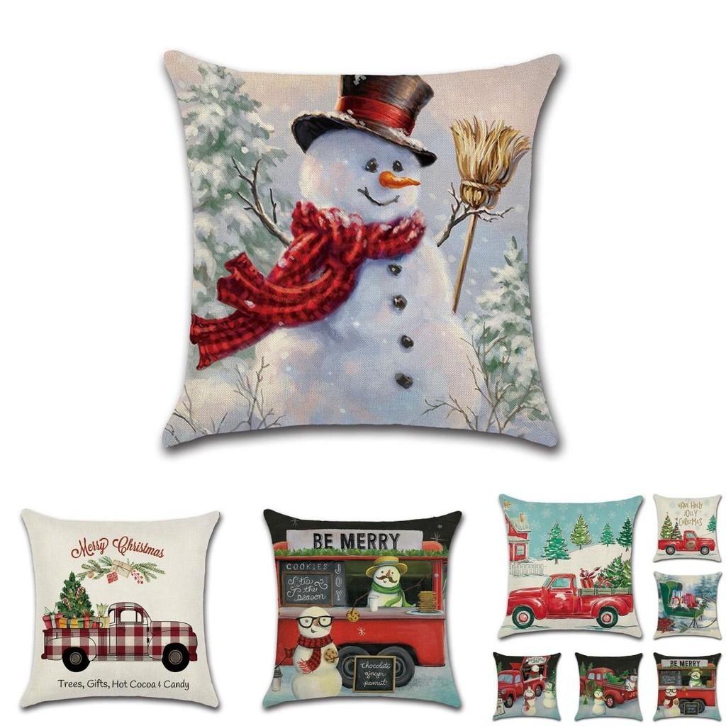 Festive Christmas Cushion Cover Featuring Charming Snowman And Santa Claus Design For Cozy Home Decor