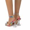Bow Rhinestone Heeled Sandals Women's Square Toe Runway Fashion Sandals Slippers