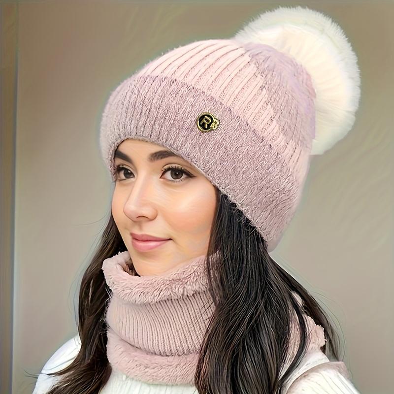 Hat and Scarf Set for Women, Autumn-Winter Warm Fleece Hat, Fashionable Winter Cycling Windproof Cold-Proof Cap