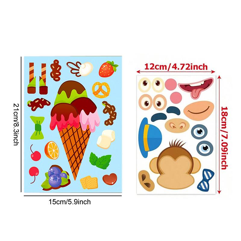 12sheet/set DIY Puzzle Sticker Toys Cartoon Pattern Animal Ice Cream School Teaching Incentive Supplies Festival Gift TMZ