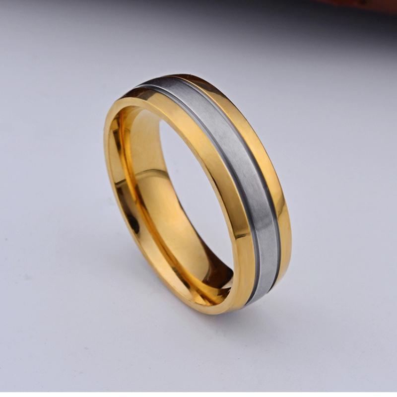 Gold Diamond-encrusted Men's and Women's Rings, Titanium Steel Couple Ring Ding Zhui Wholesale JZ051