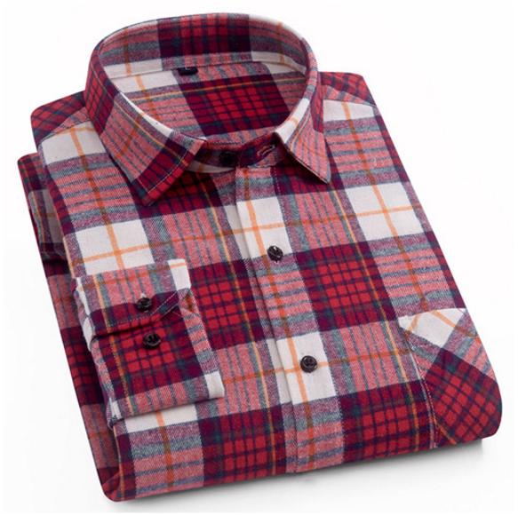 Men 'S 100 %Cotton Casual Plaid Pocket Long Sleeve Slim Brushed Flannel Leisure Styles Tops Shirt