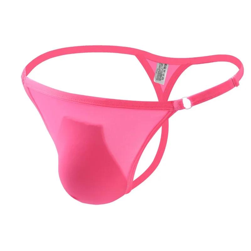 Ice Silk G-String Men Sexy Bulge Pouch Underwear Seamless Panties Soft Lingerie T-Back Thongs Underpants Low Rise Bikini Trunks