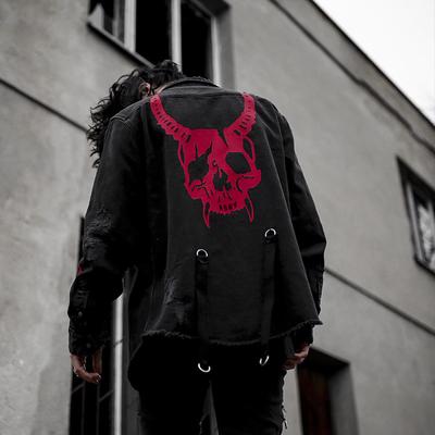 Chaqueta de Otoño para Hombre Tendencia Abrigo Informal de Mezclilla con Cabeza de Calavera Grande