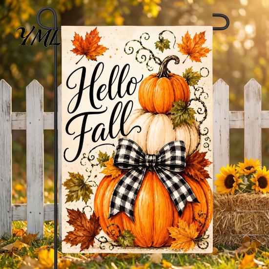 Decorative Pieces for Front Wall Stacked Pumpkin Garden Flag, Burlap Look Fall Outdoor Decor, Accents Indoor Double Sided Holiday Yard Banner,