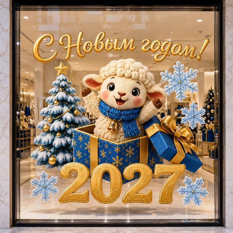 2027 New Year Window Stickers Cute Crochet Sheep Pattern Removable Self Adhesive For Home Shop Holiday Window Decoration